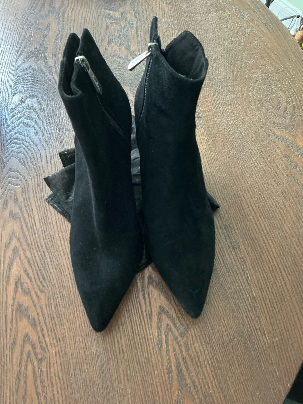 Black Suede Pointed-Toe Ankle Boots - Women's